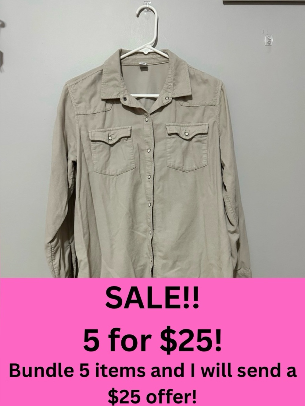 5/$25 Old Navy Light Taupe Long-Sleeve Button-Up Shirt